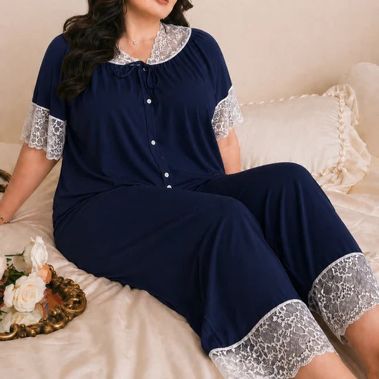 CH-6043 BEAS Short Sleeve Lace Trim Sleepwear