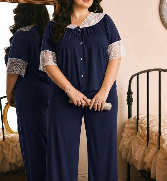 CH-6043 BEAS Short Sleeve Lace Trim Sleepwear