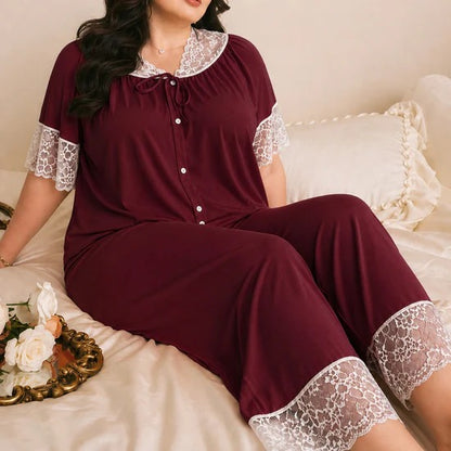 CH-6043 BEAS Short Sleeve Lace Trim Sleepwear