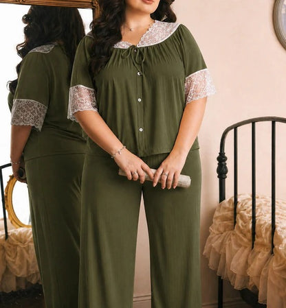 CH-6043 BEAS Short Sleeve Lace Trim Sleepwear