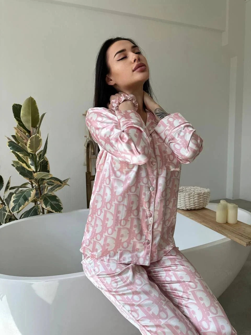 D 1 | Luxury Printed Silk Pajama Set For Women | BEAS