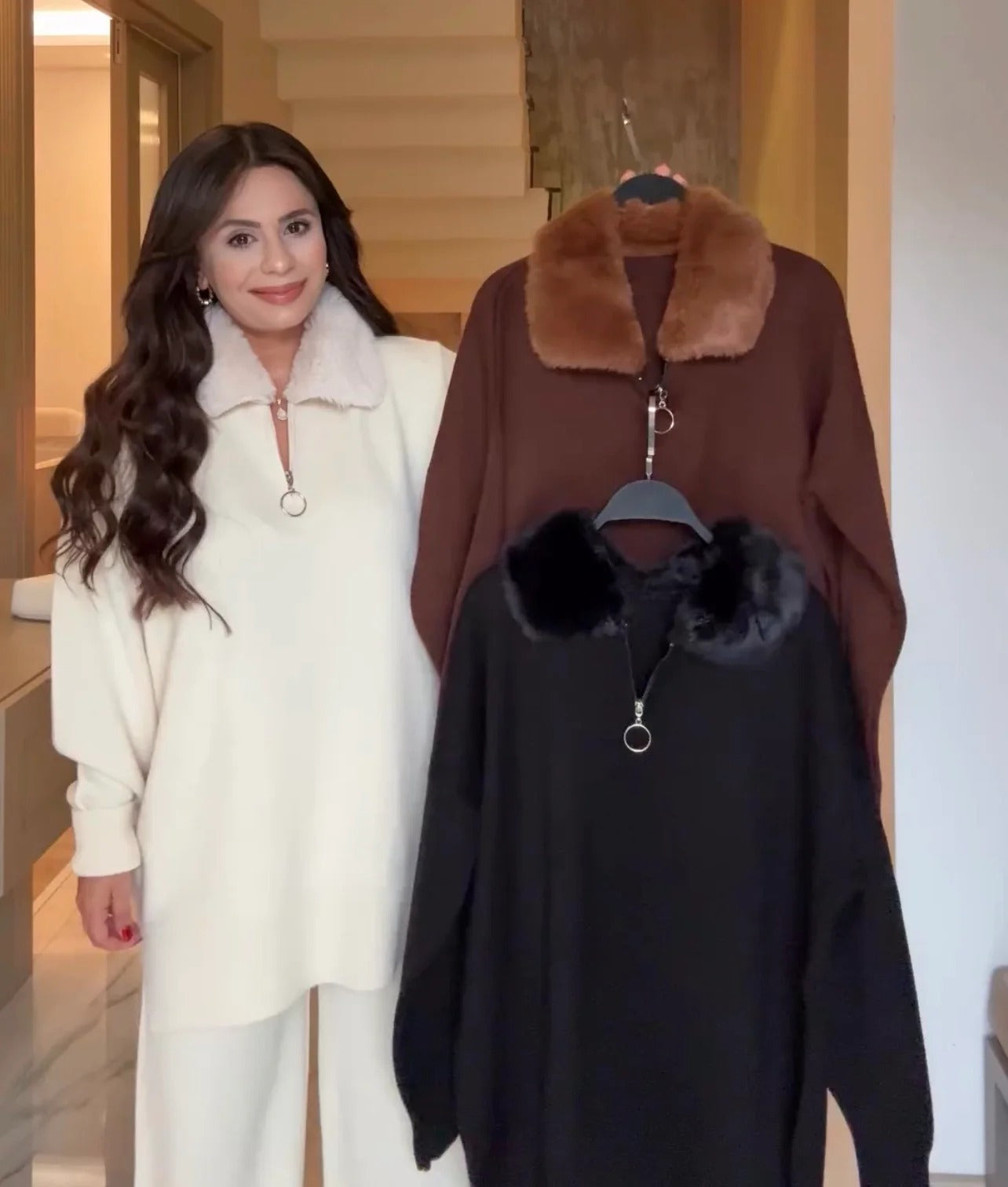 CH-590 BEAS Fur Collar Fleece Co-Ord Set