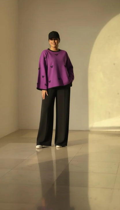 Ch-584 BEAS Warm & Cozy 2 Piece Outfit Winter Fleece Co-ord Set with Heart Prints for Women