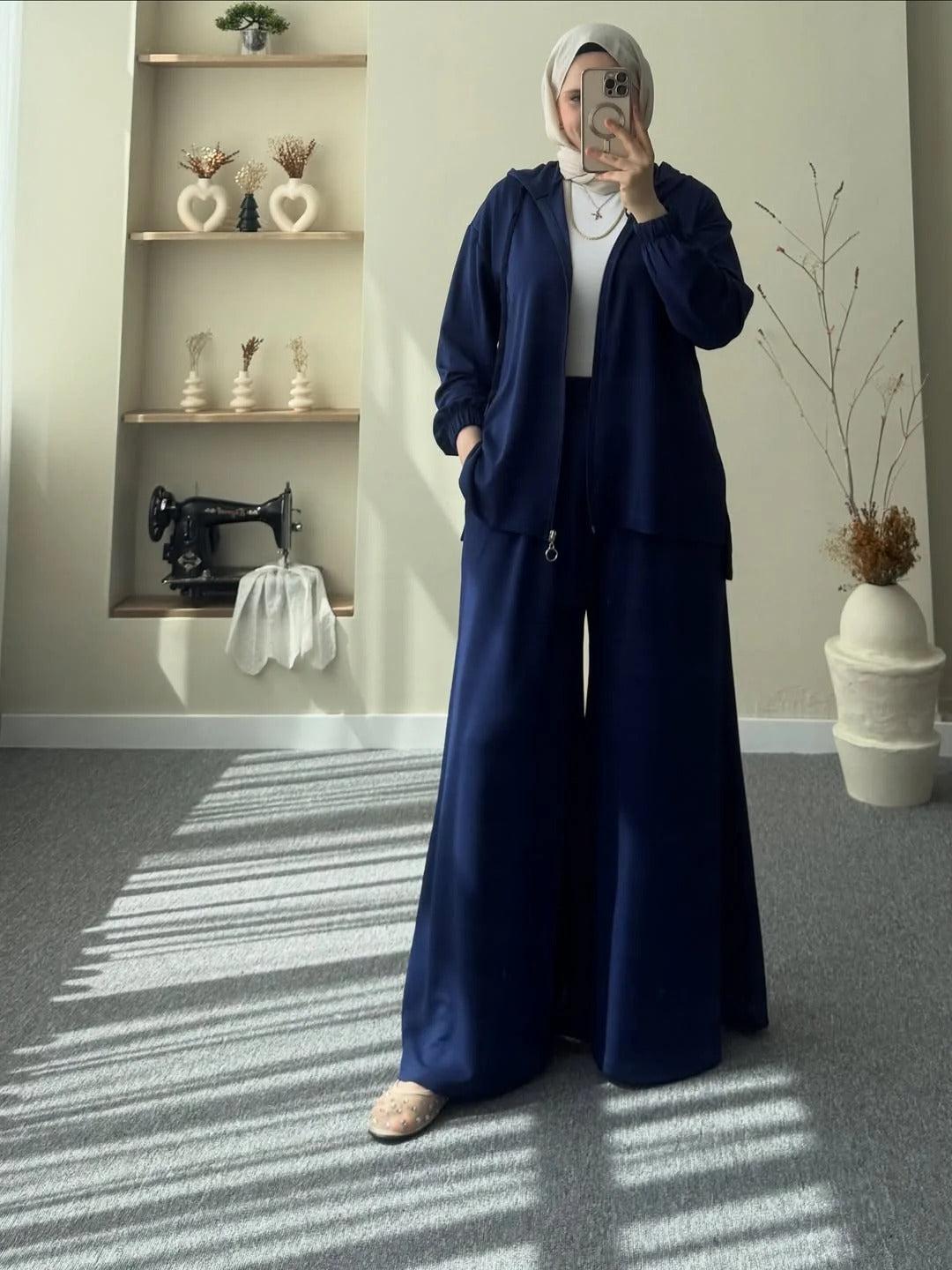Ch-603 BEAS Full Coverage Relaxed Fit Hoodie and Extra Wide-Leg Bottom Over Size Co ord Set