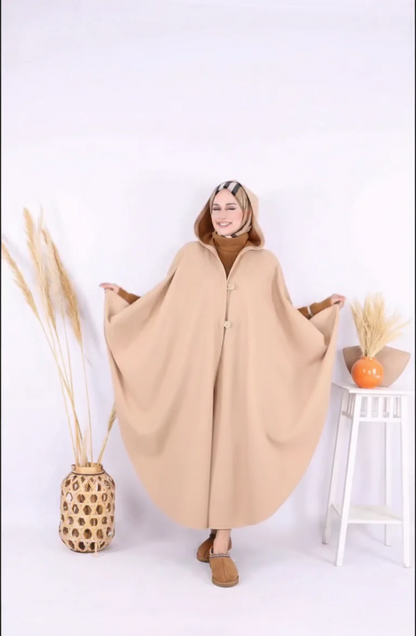 CH-591 BEAS Long hooded Button Windbreaker Cloak