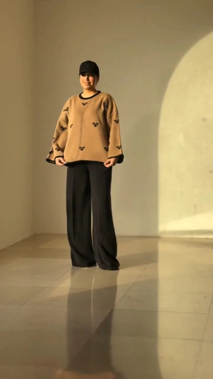 Ch-584 BEAS Warm & Cozy 2 Piece Outfit Winter Fleece Co-ord Set with Heart Prints for Women