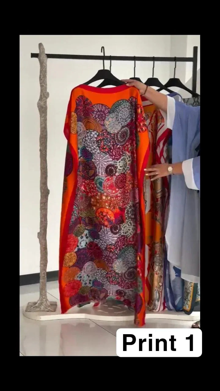 CH-6005 BEASWEAR Silk Printed Kaftaan Dress