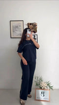CH-6022 BEAS Women Casual T-Shirt & Side Stripe Track Pants Co-Ord Set