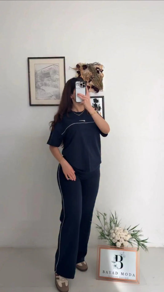 CH-6022 BEAS Women Casual T-Shirt & Side Stripe Track Pants Co-Ord Set