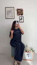 CH-6022 BEASWEAR Women Casual T-Shirt & Side Stripe Track Pants Co-Ord Set