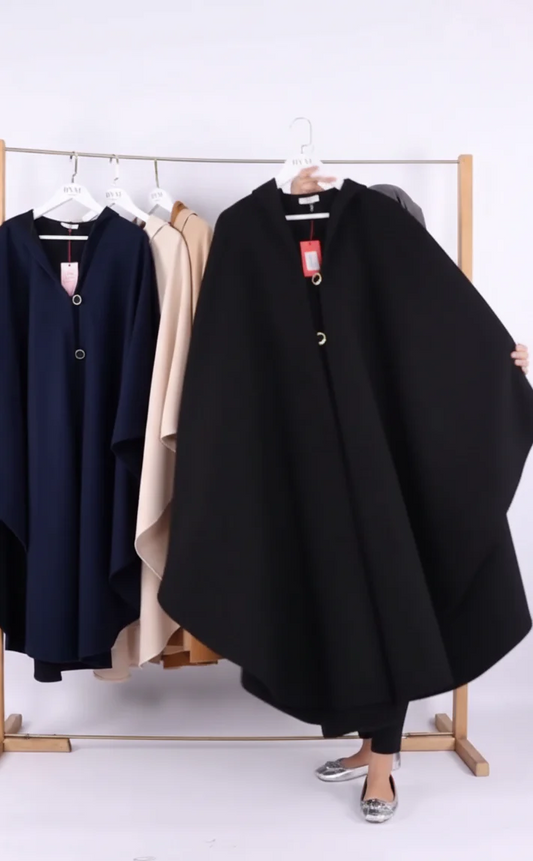 CH-591 BEAS Long hooded Button Windbreaker Cloak