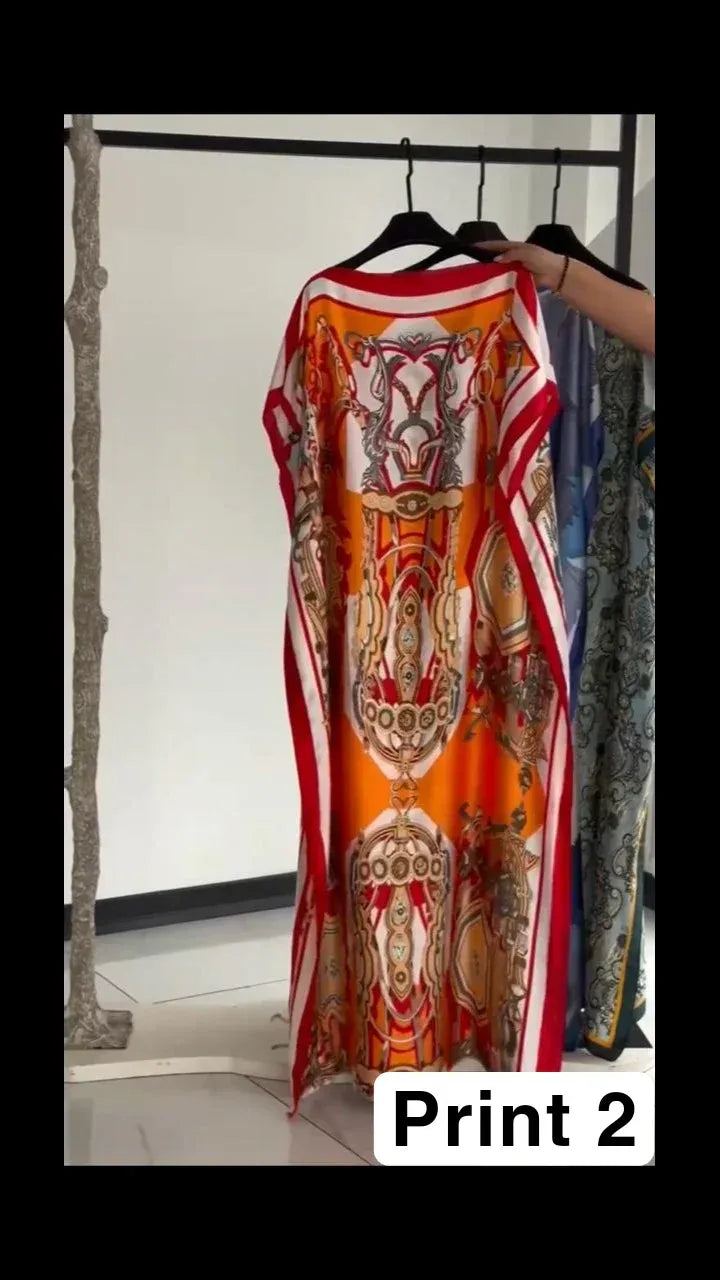 CH-6005 BEASWEAR Silk Printed Kaftaan Dress