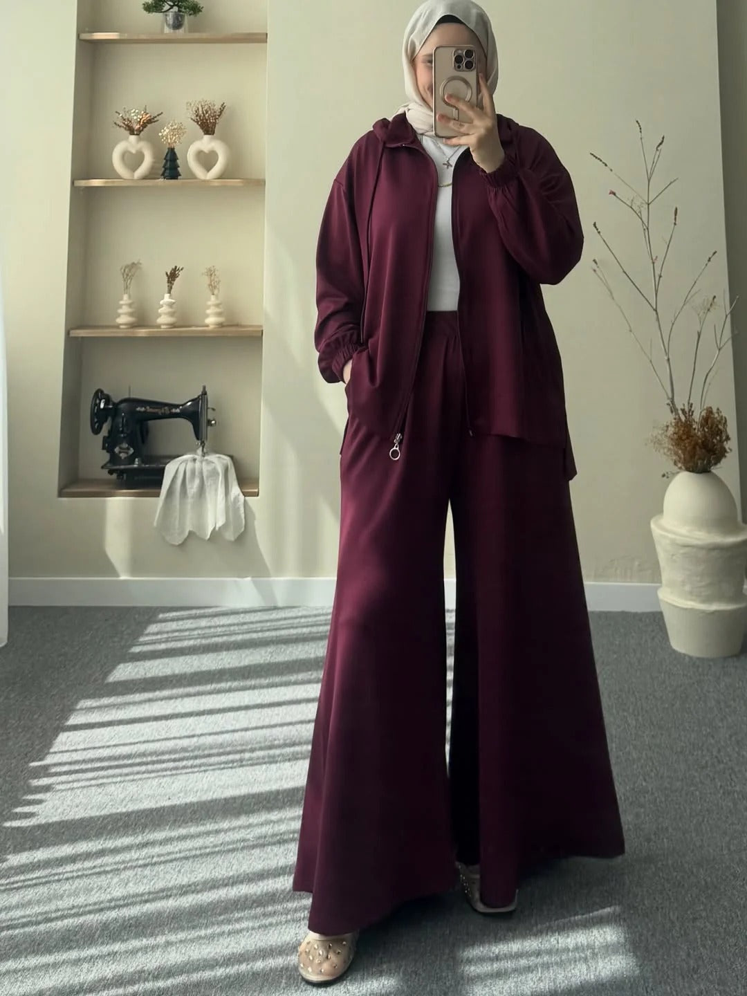 Ch-603 BEAS Full Coverage Relaxed Fit Hoodie and Extra Wide-Leg Bottom Over Size Co ord Set