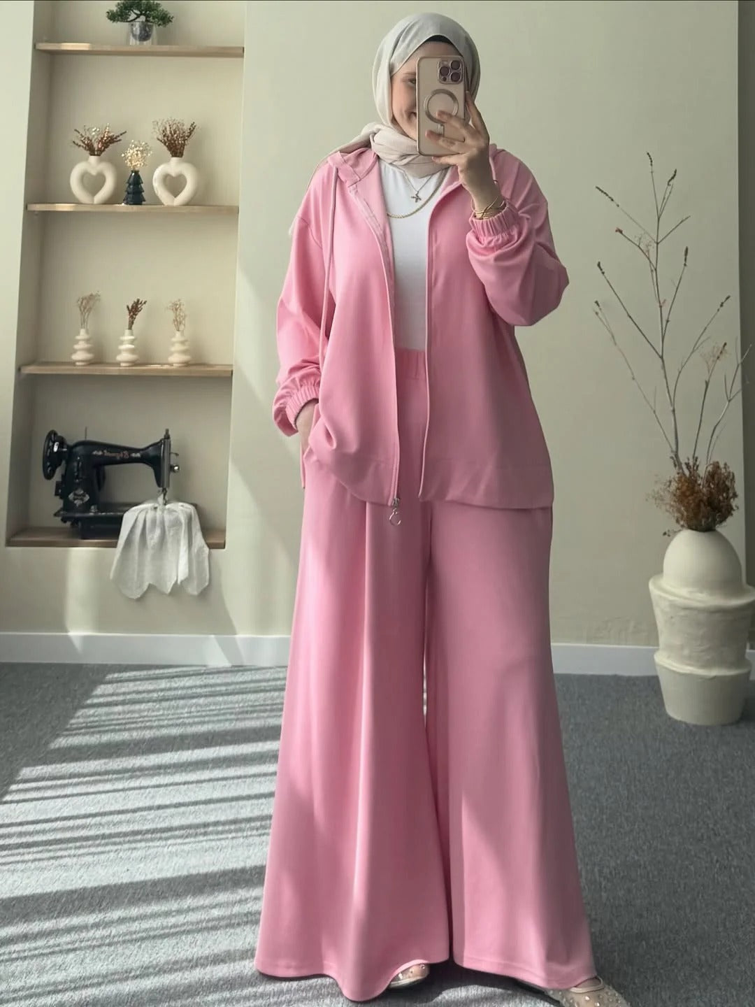 Ch-603 BEAS Full Coverage Relaxed Fit Hoodie and Extra Wide-Leg Bottom Over Size Co ord Set