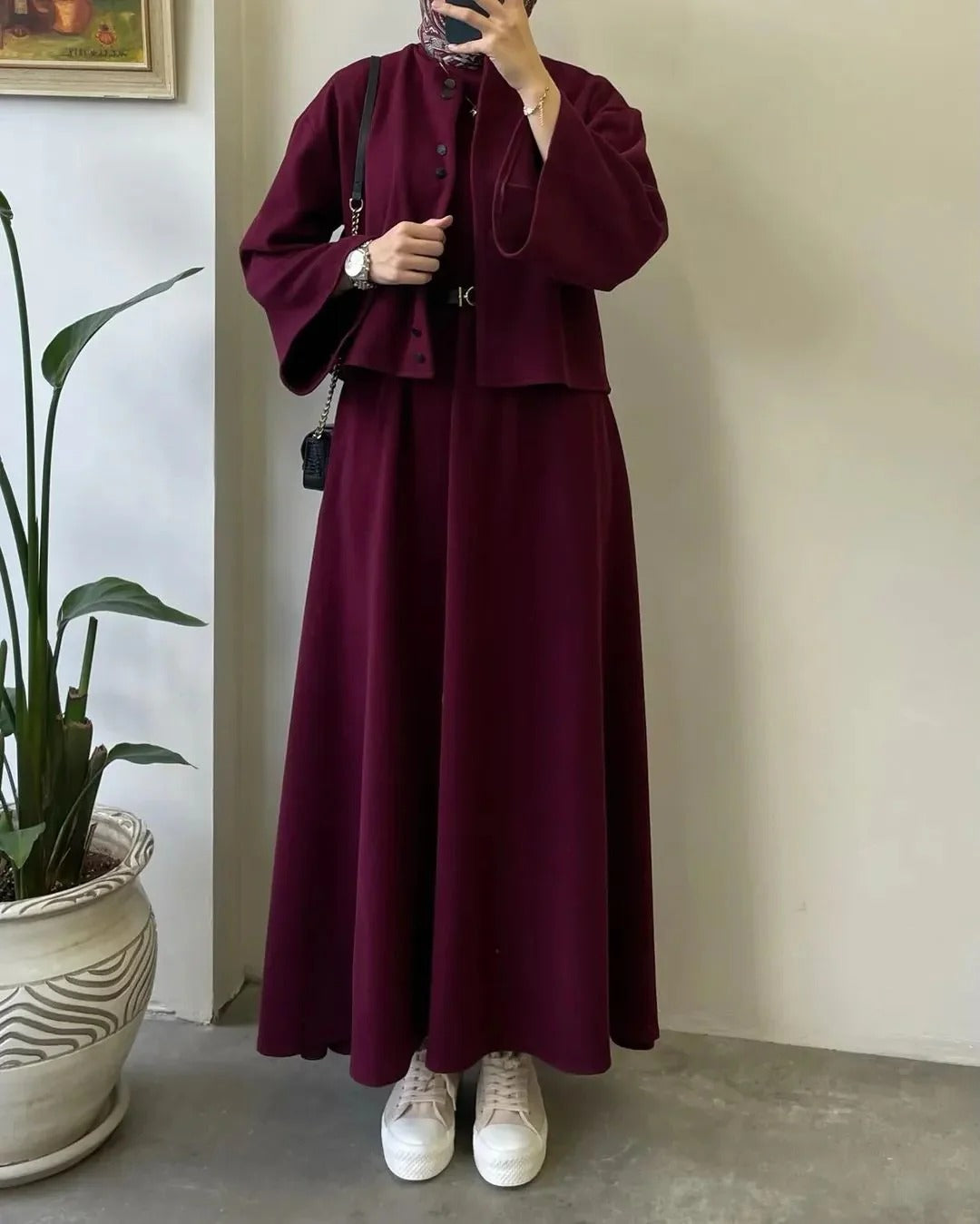 CH 608 BEAS 2 Pcs Winter Outfit Long Frock With Upper Fleece Jacket