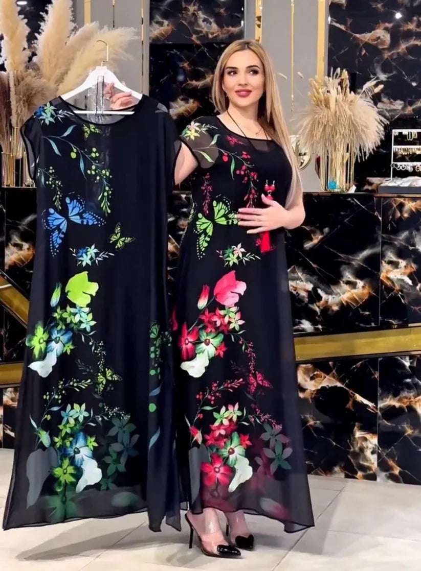 CH-570 2 Piece Floral Printed Party Turkish Style Dress