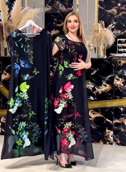 CH-570 2 Piece Floral Printed Party Turkish Style Dress