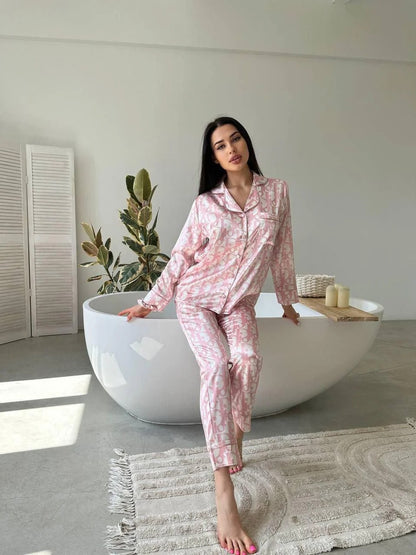 D 1 | Luxury Printed Silk Pajama Set For Women | BEAS