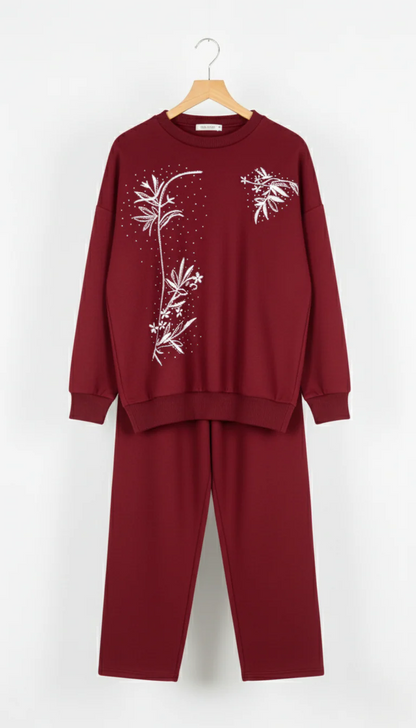 CH-596 BEAS Floral Printed Warm Fleece Co-ord Set