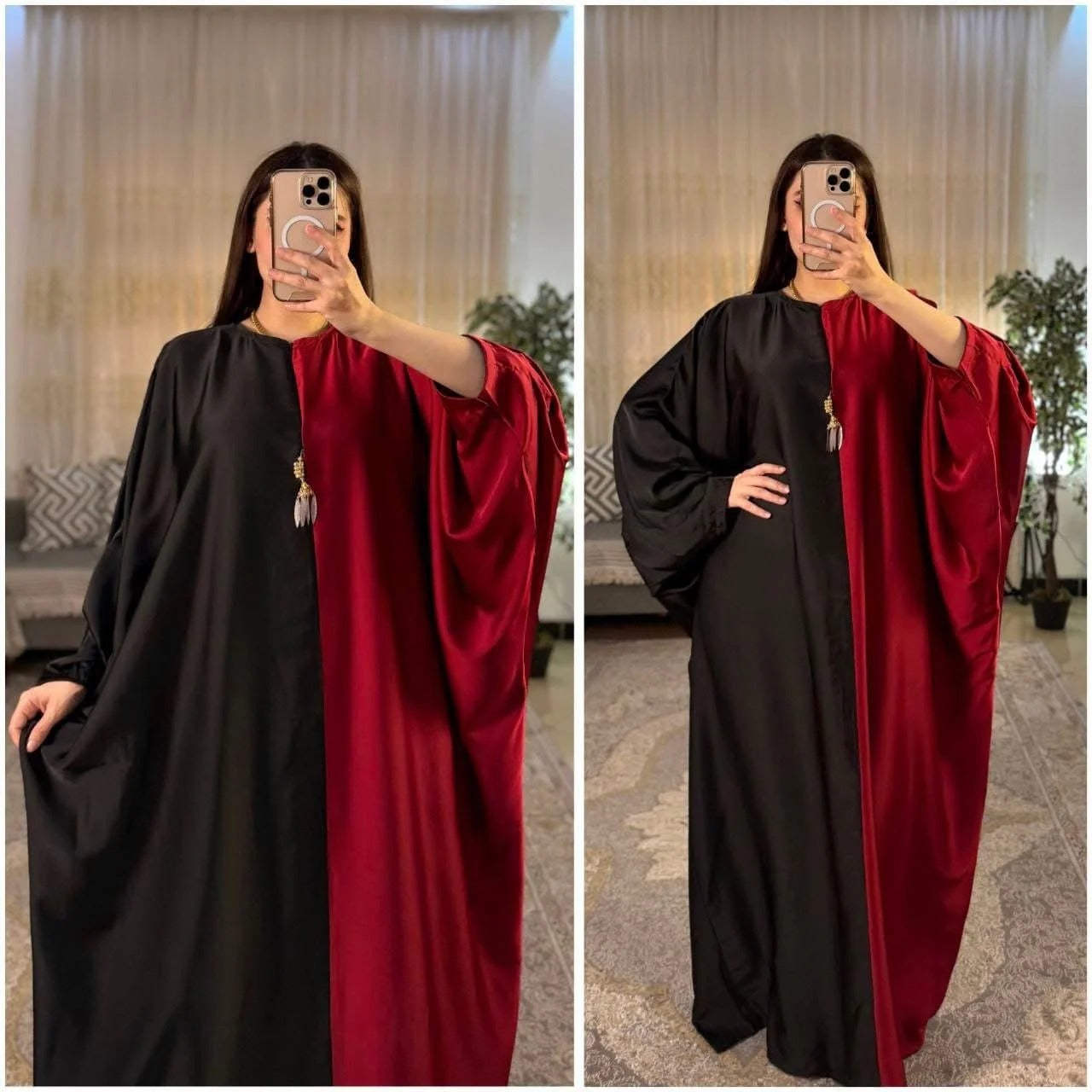 CH-6007 BEASWEAR Dual Tone Silk Abaya Style Kaftaan Dress