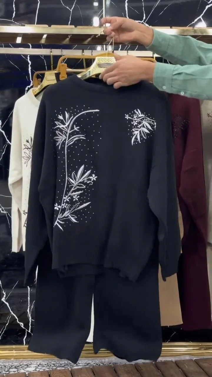 CH-596 BEAS Floral Printed Warm Fleece Co-ord Set