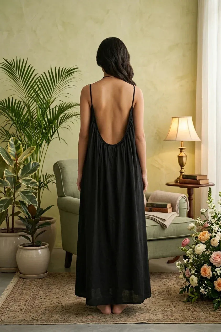 CH-6028 BEAS Long Backless Cami Maxi Dress - Maternity & Nightwear