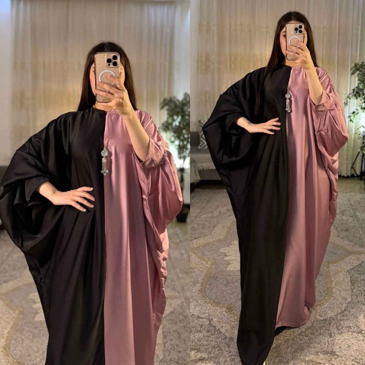 CH-6007 BEASWEAR Dual Tone Silk Abaya Style Kaftaan Dress