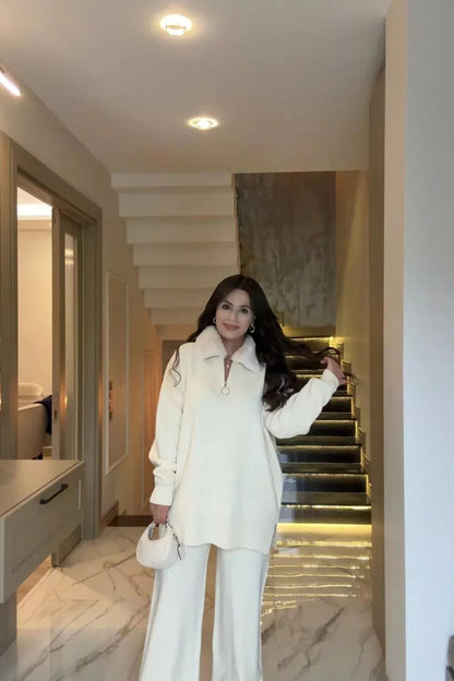 CH-590 BEAS Fur Collar Fleece Co-Ord Set