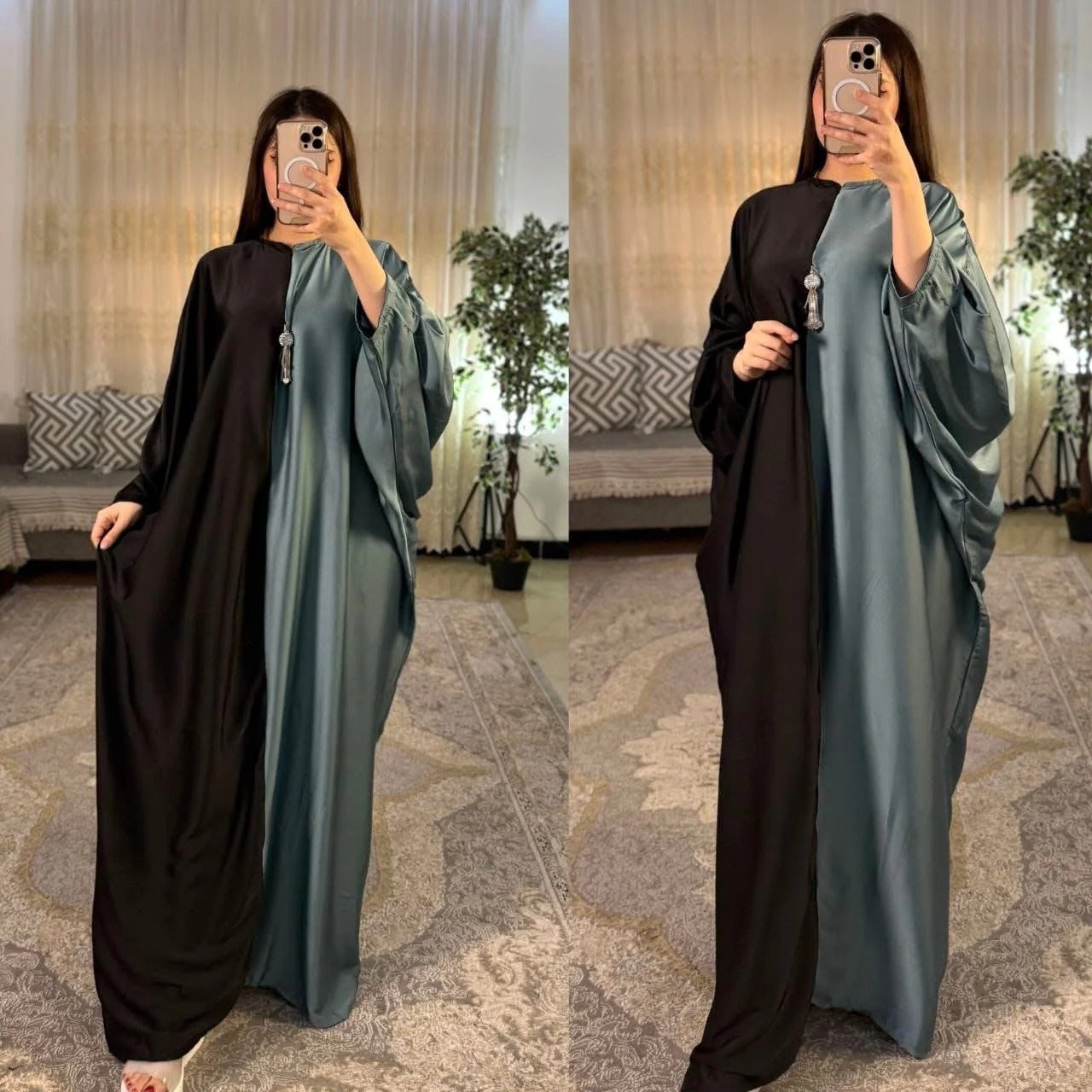 CH-6007 BEASWEAR Dual Tone Silk Abaya Style Kaftaan Dress