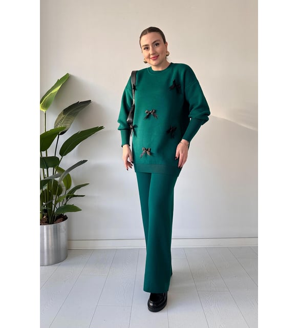 CH-525 BEA'S Bow Style Warm Fleece Wnter Co-ord Set
