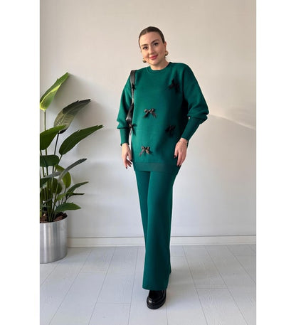 CH-525 BEA'S Bow Style Warm Fleece Wnter Co-ord Set