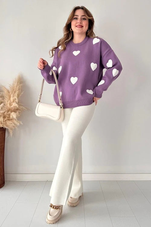 Ch-471 BEA'S Heart printed warm winter fleece co ord Set