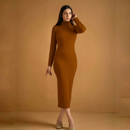 Ch # 361 Ribbed Cotton High Neck Bodycon Dress Beas wear official Ch # 361 Ribbed Cotton High Neck Bodycon Dress Beas wear official