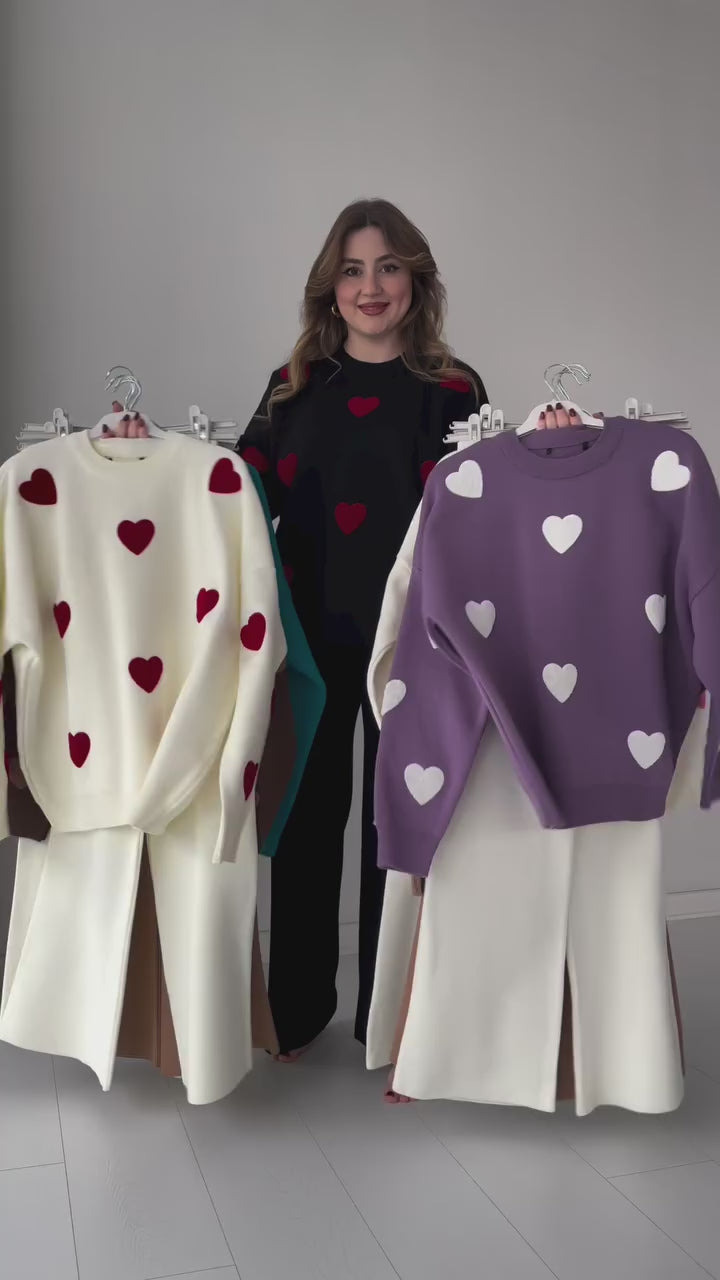 Ch-471 BEA'S Heart printed warm winter fleece co ord Set