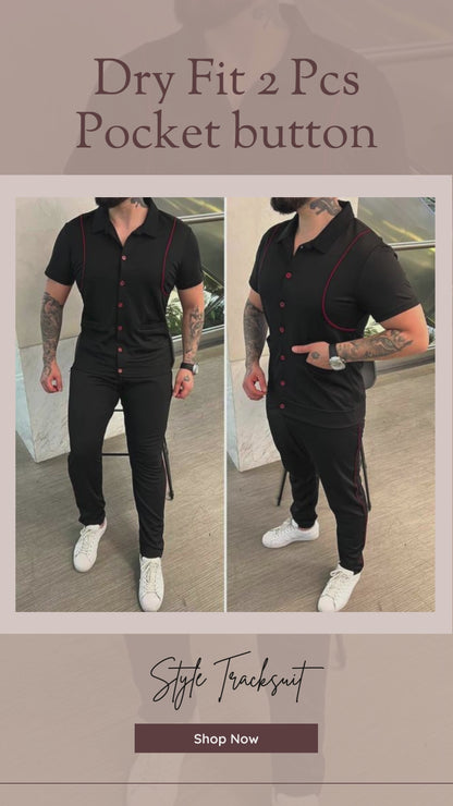 LI-11 Dry Fit 2 Pcs Pocket button Style Tracksuit