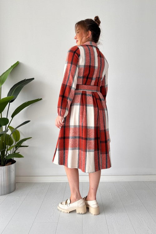 CH-489 BEA'S Coat Style Collared Tile Dress