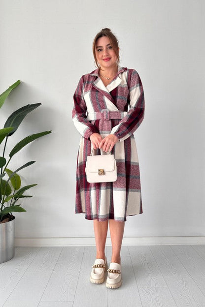 CH-489 BEA'S Coat Style Collared Tile Dress